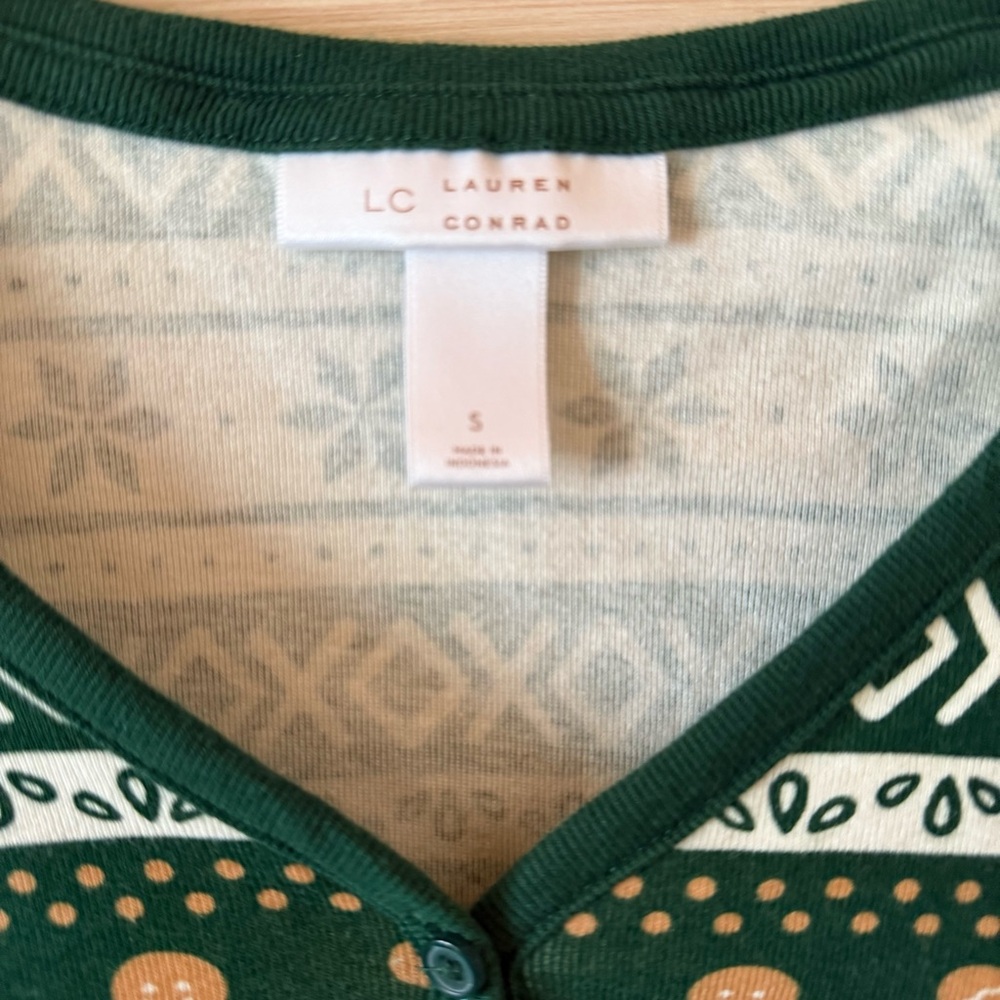 Lauren Conrad Gingerbread Christmas PJs Fair Isle Henley Joggers Sz S Holiday - Picture 4 of 7